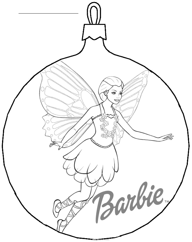 Kolorowanka bombka choinkowa z latającą barbie